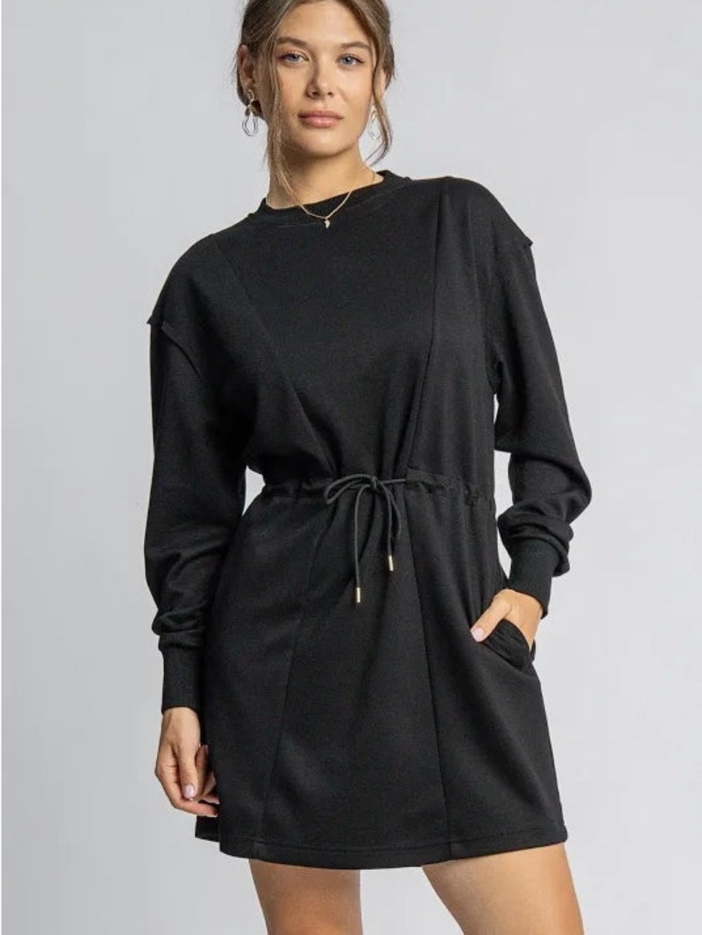 Umgee Buttery Soft Knit Drawstring Dress
